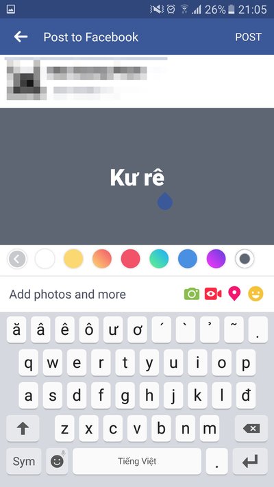 Cách viết Status màu với nền xanh đỏ tím vàng trên Facebook